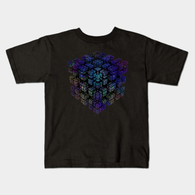 Rainbow Fractal Cube Kids T-Shirt by MokshaVisions